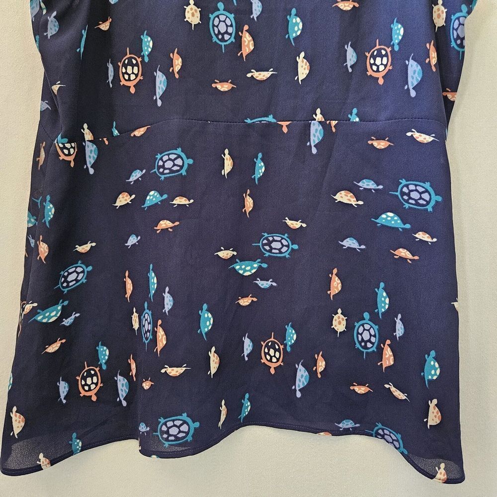 Anthropologie Maeve Womens Sz 4 Sheer Sleeveless Top Turtle‎ Terrapin Print Blue - Picture 10 of 10